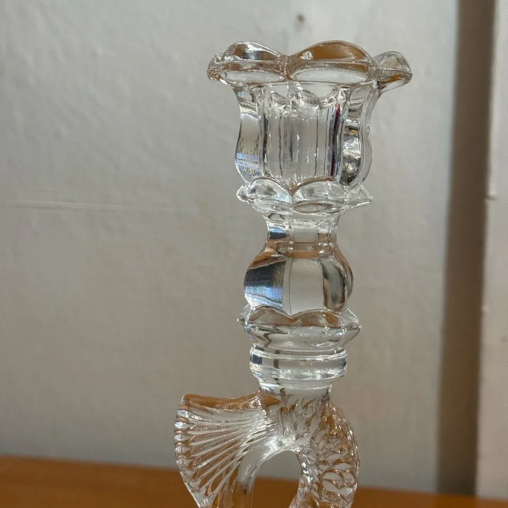 Metropolitan‎ Museum of Art Dolphin Clear Candlestick 10.75